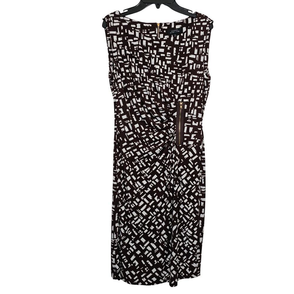 Tahari Arthur S‎ Levine Ruched Zipper Dress 8 Abstract Brown White Knee-Length